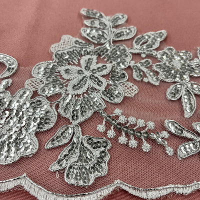 Beaded & Corded Floral Lace Trimming Embroidered on 100% Polyester Net Mesh | Lace USA