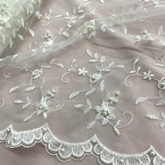 Beaded Lace Fabric Embroidered on 100% Polyester Net Mesh | Lace USA