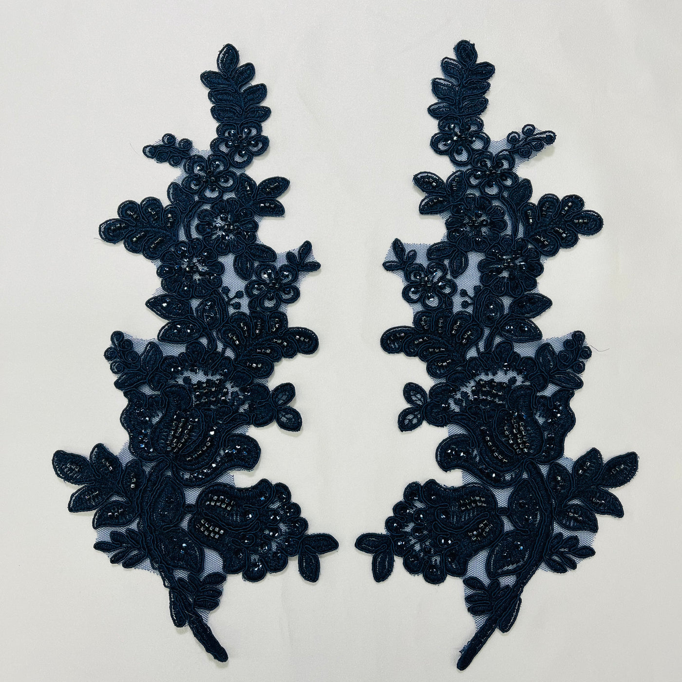 Beaded & Corded Floral Lace Applique Embroidered on 100% Polyester Net Mesh | Lace USA