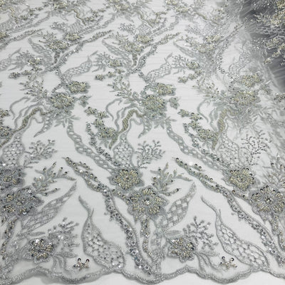 Beaded Lace Fabric Embroidered on 100% Polyester Net Mesh | Lace USA - GD-2162