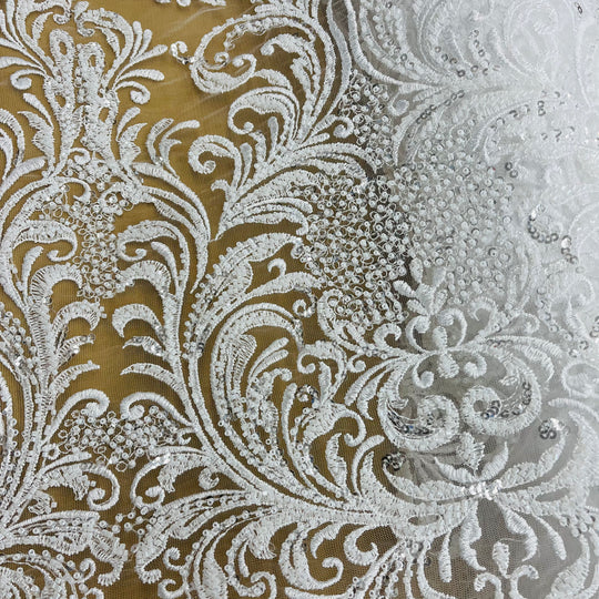 Beaded Lace Fabric Embroidered on 100% Polyester Net Mesh | Lace USA-GD-13267