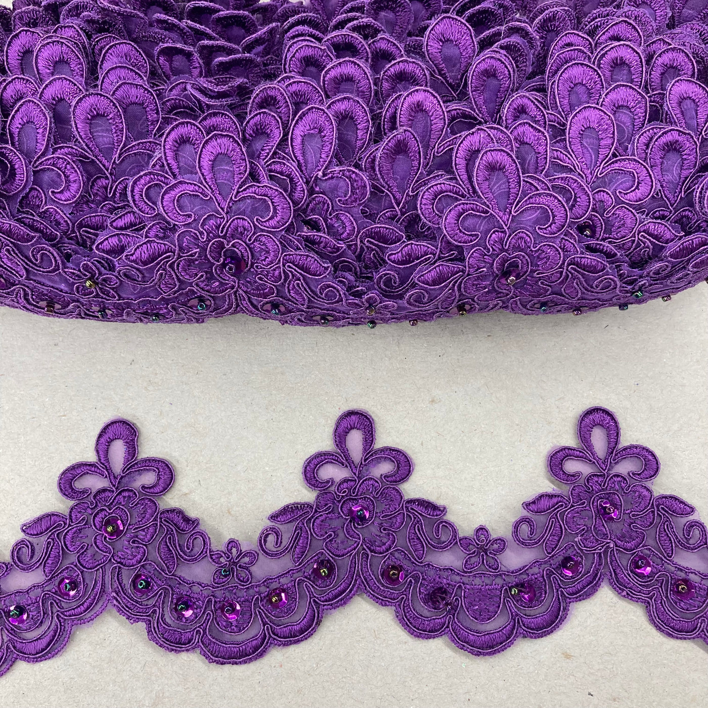 Beaded Lace Trimming Embroidered on 100% Polyester Organza. Lace USA