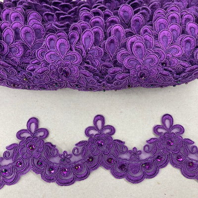 Beaded Lace Trimming Embroidered on 100% Polyester Organza. Lace USA