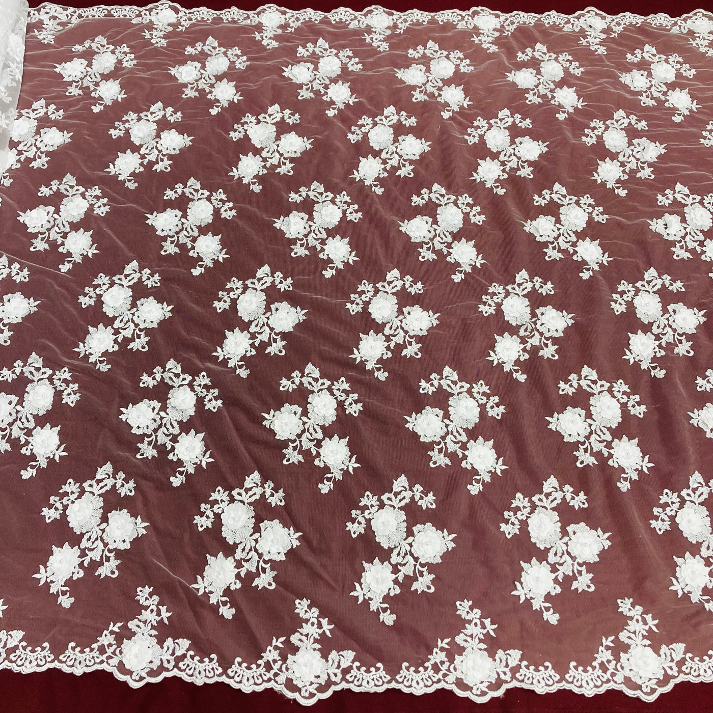 Beaded 3D Floral Lace Fabric Embroidered on 100% Polyester Net Mesh | Lace USA - 71009W-NB