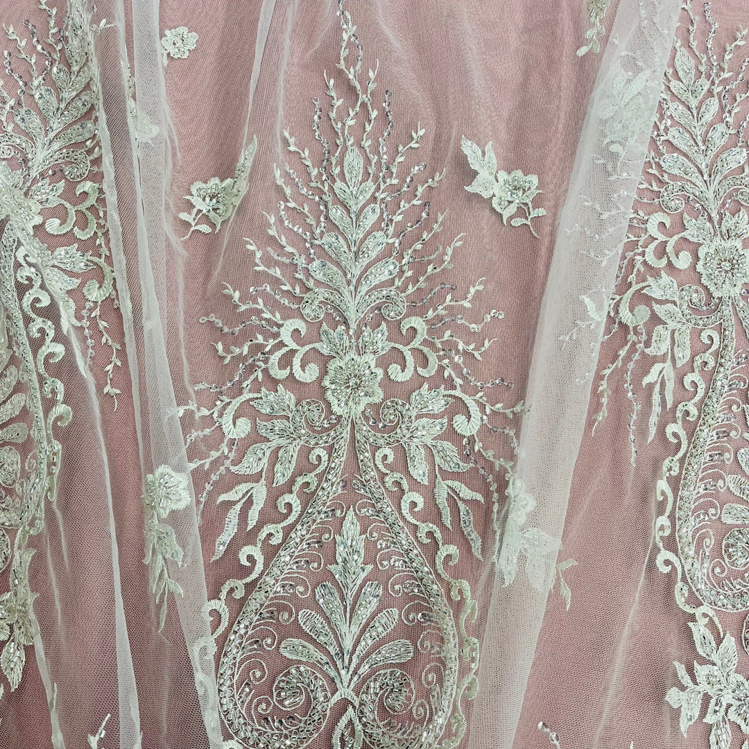 Lace Net Material Beaded Lace Fabric Embroidered on 100% Polyester Net Mesh | Lace USA