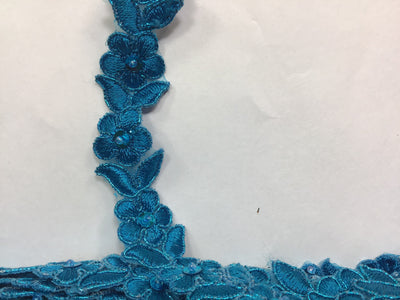 Corded, Beaded & Embroidered Turquoise with Metallic Trimming. Lace Usa