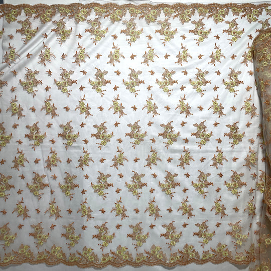Corded Bridal Lace Fabric Embroidered on 100% Polyester Net Mesh | Lace USA