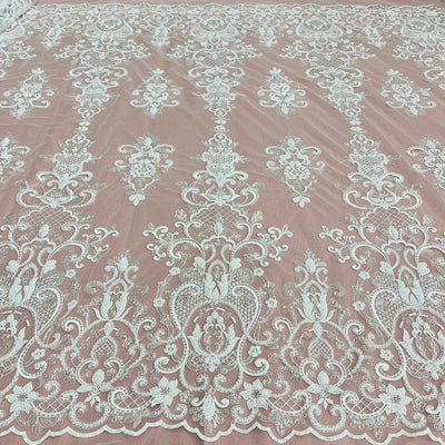 Beaded & Sequined Lace Fabric Embroidered on 100% Polyester Net Mesh | Lace USA