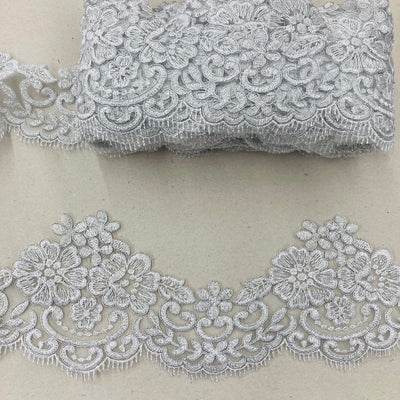 Corded Lace Trimming Embroidered on Poly. Net Mesh. Lace USA