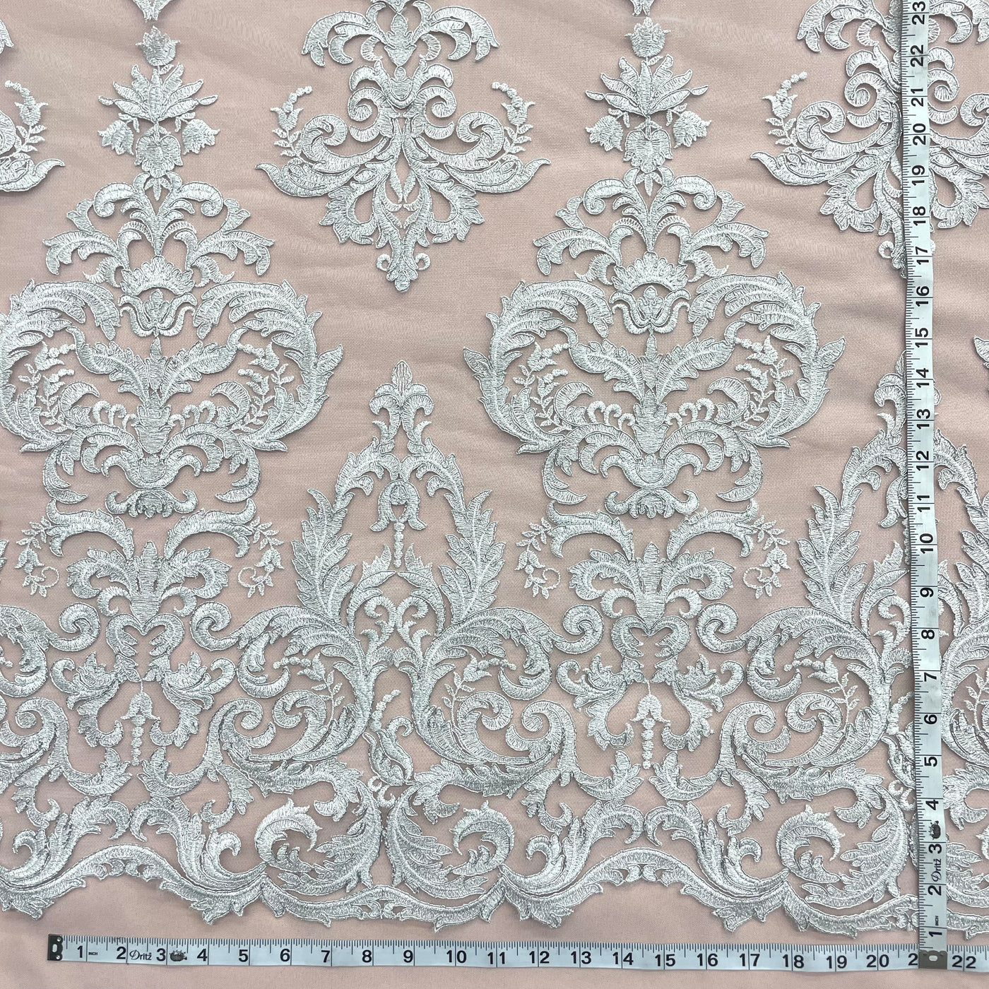 Corded Bridal Lace Fabric Embroidered on 100% Polyester Net Mesh | Lace USA