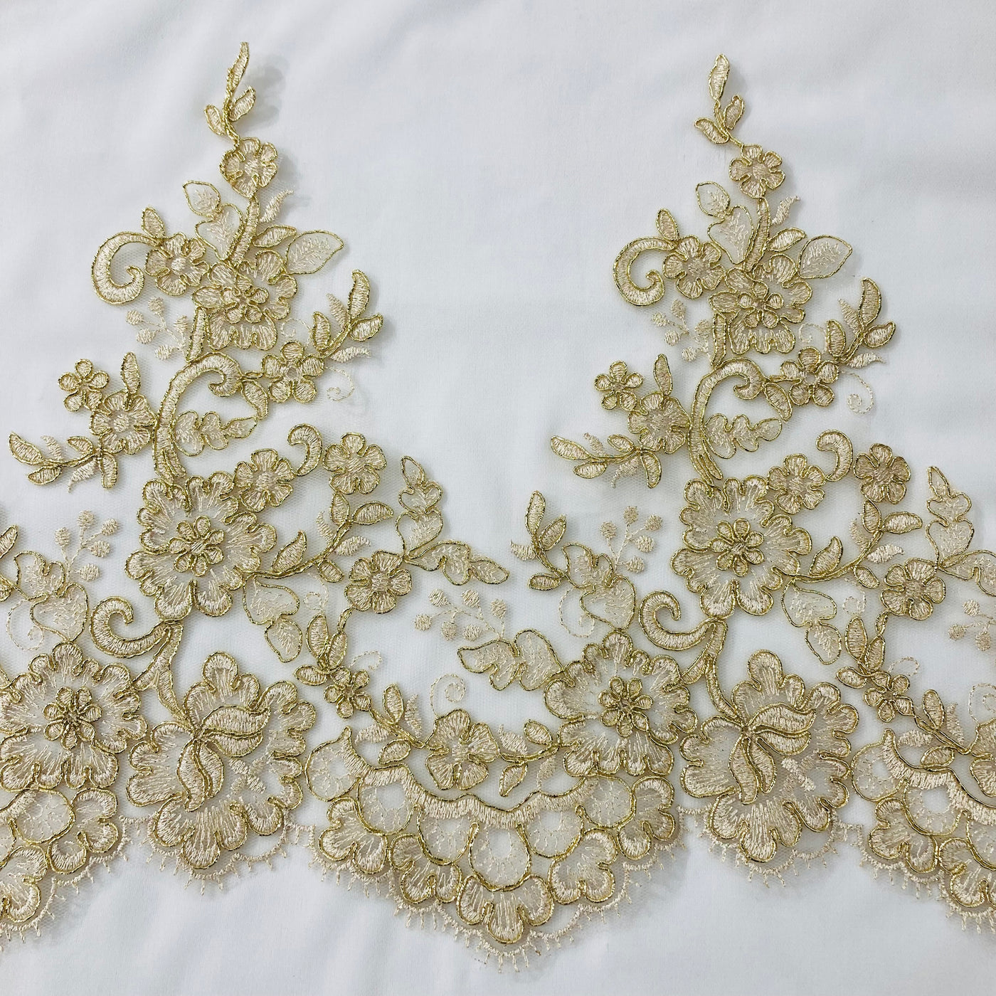 Corded Lace Trimming Embroidered on 100% Polyester Net Mesh. Lace USA