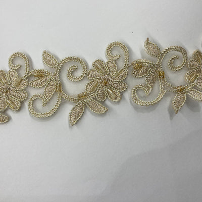 Beaded, Corded & Embroidered Antique Gold Trimming. Lace Usa