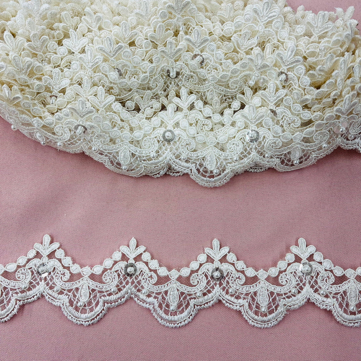 Beaded & Corded Ivory Lace Trimming Embroidered on 100% Polyester  Net Mesh | Lace USA