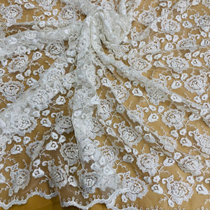 Copy of Beaded & Corded Bridal Lace Fabric Embroidered on 100% Polyester Net Mesh | Lace USA