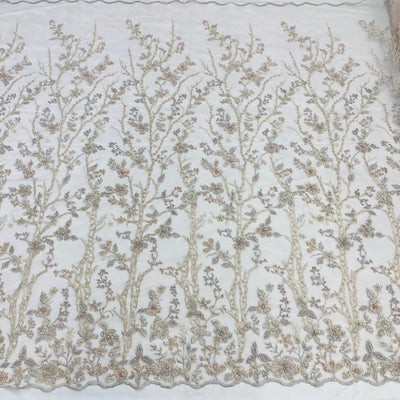 Embroidered & Beaded Net Mesh Fabric with Beads. Lace USA