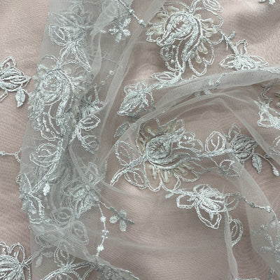 Beaded & Corded Bridal Lace Fabric Embroidered on 100% Polyester Net Mesh | Lace USA