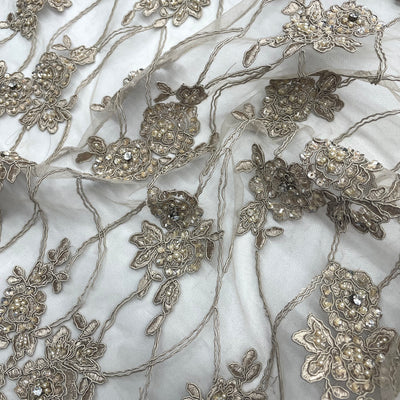 Beaded & Corded Bridal Fabric Lace Embroidered on 100% Polyester Net Mesh | Lace USA