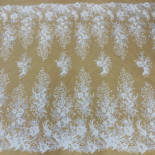 Beaded Lace Fabric Embroidered on 100% Polyester Net Mesh | Lace USA