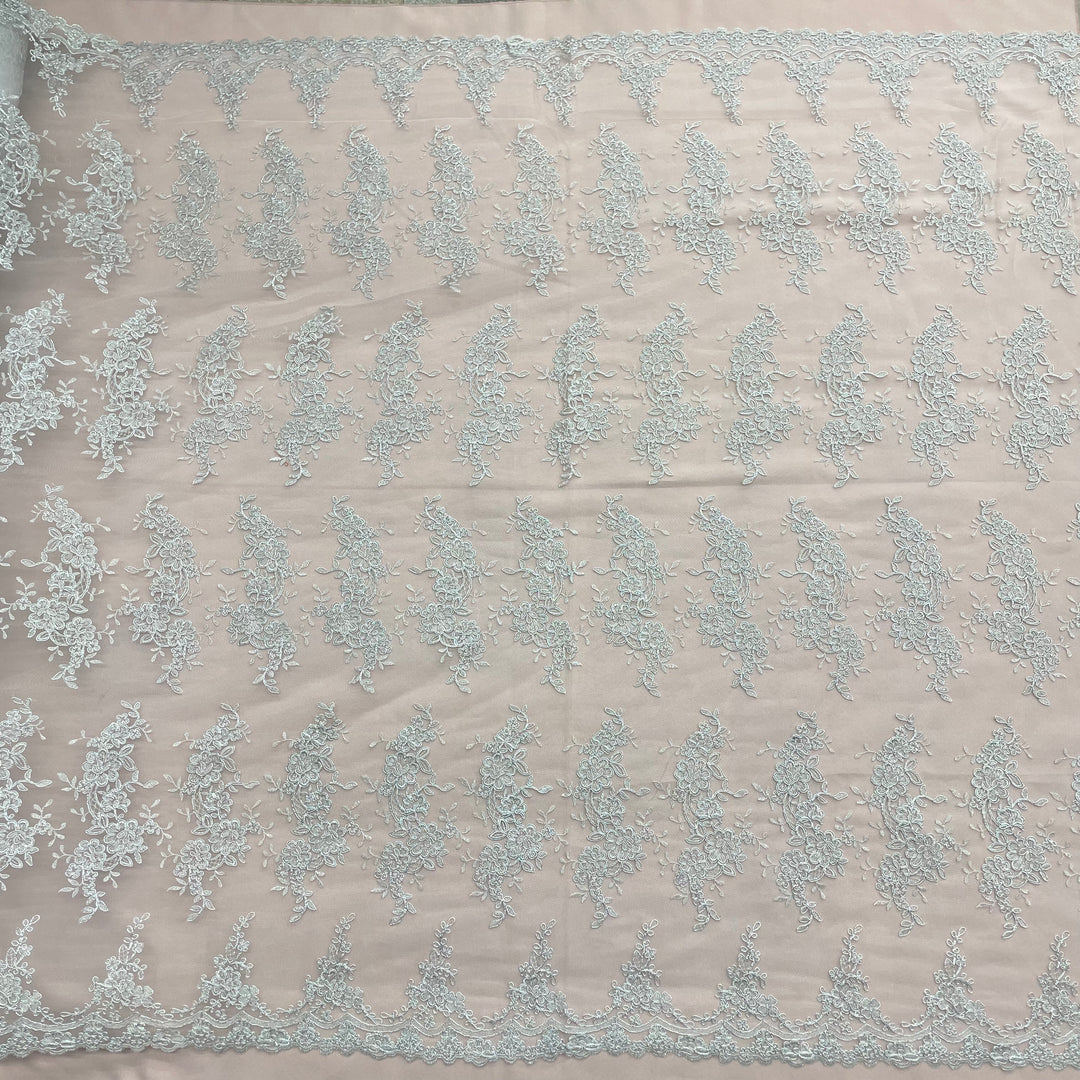 Corded Bridal Lace Fabric Embroidered on 100% Polyester Net Mesh | Lace USA