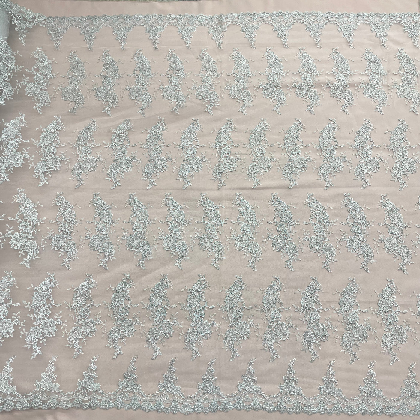 Corded Bridal Lace Fabric Embroidered on 100% Polyester Net Mesh | Lace USA