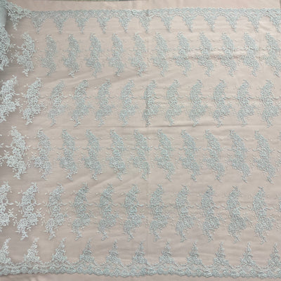 Corded Bridal Lace Fabric Embroidered on 100% Polyester Net Mesh | Lace USA