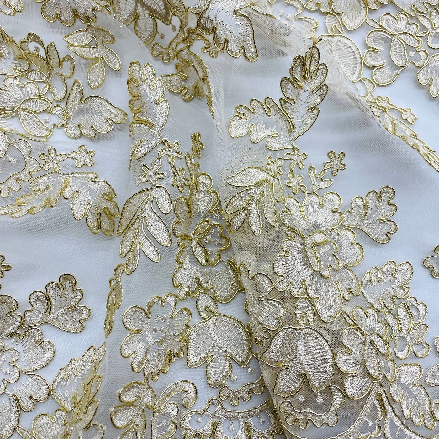 Corded Bridal Lace Fabric Embroidered on 100% Polyester Net Mesh | Lace USA - 95409W