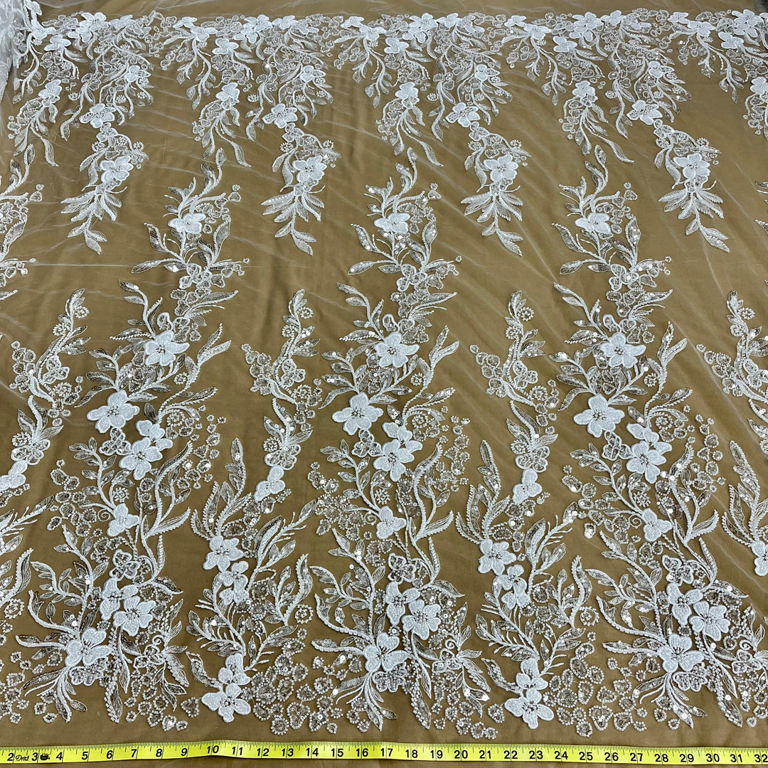 Lace Net Material Beaded Lace Fabric Embroidered on 100% Polyester Net Mesh | Lace USA