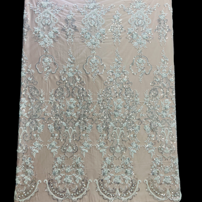 Beaded Lace Fabric Embroidered on 100% Polyester Net Mesh | Lace USA - GD-210907