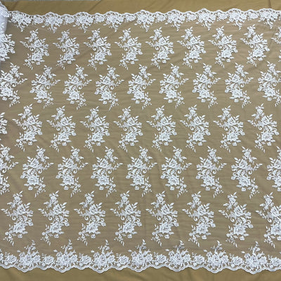 Corded Bridal Lace Fabric Embroidered on 100% Polyester Net Mesh | Lace USA - 97154W