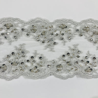 Double Sided Beaded Lace Trimming Embroidered on 100% Polyester Net Mesh. Lace USA