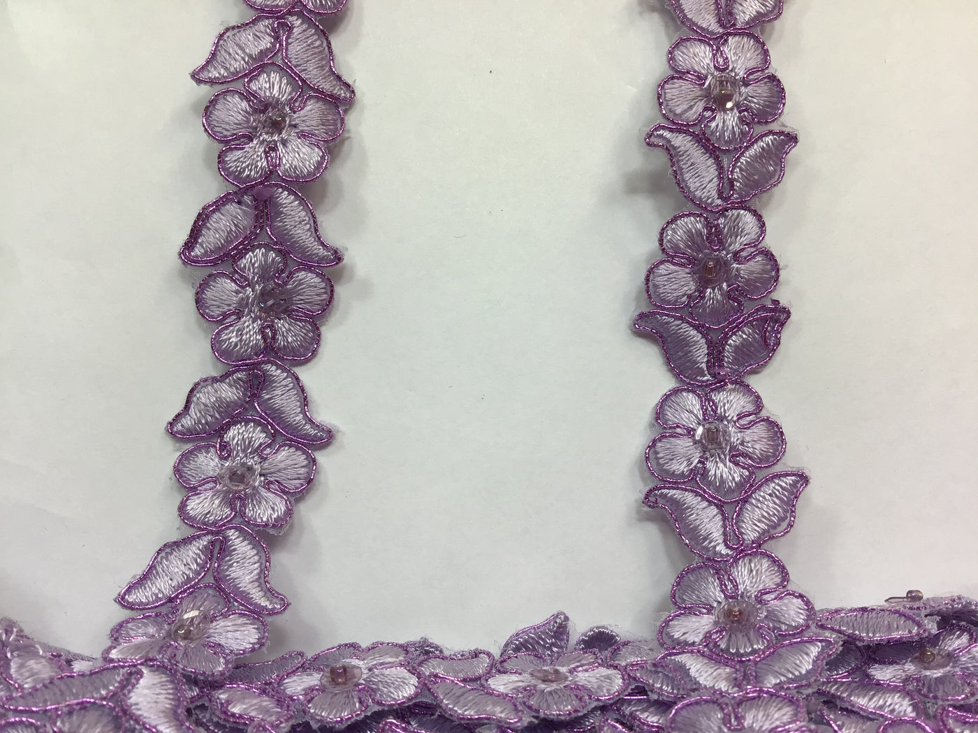 Corded, Beaded & Embroidered Lilac with Metallic Trimming. Lace Usa