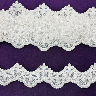 Beaded & Corded White Lace Trimming Embroidered on 100% Polyester  Organza | Lace USA