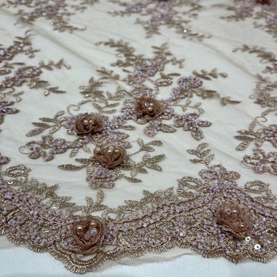 Beaded Double Sided 3D Floral Lace Trimming Embroidered on 100% Polyester Net Mesh | Lace USA