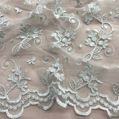 Corded Bridal Lace Fabric Embroidered on 100% Polyester Net Mesh | Lace USA