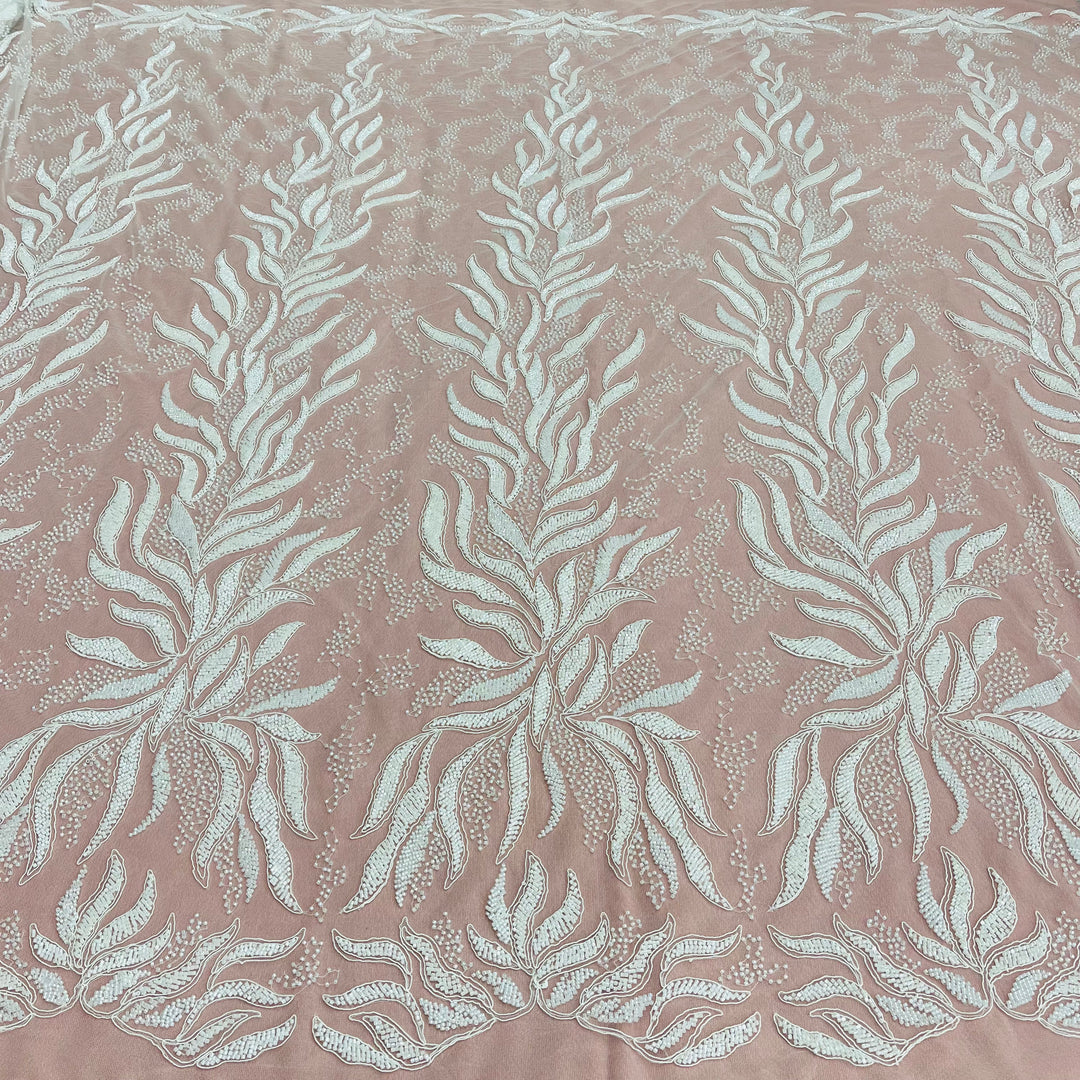 Beaded & Corded Bridal Lace Fabric Embroidered on 100% Polyester Net Mesh | Lace USA