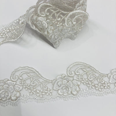 Corded Lace Trimming Embroidered on 100% Polyester Net Mesh | Lace USA - 95349W/1