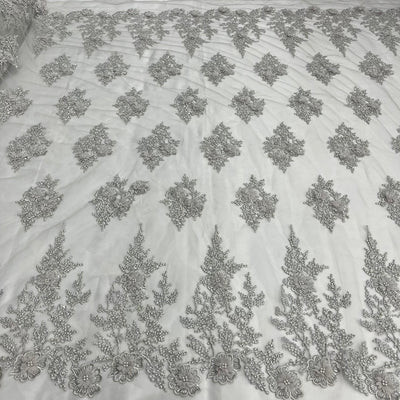 Beaded 3D Floral Lace Fabric Embroidered on 100% Polyester Net Mesh | Lace USA