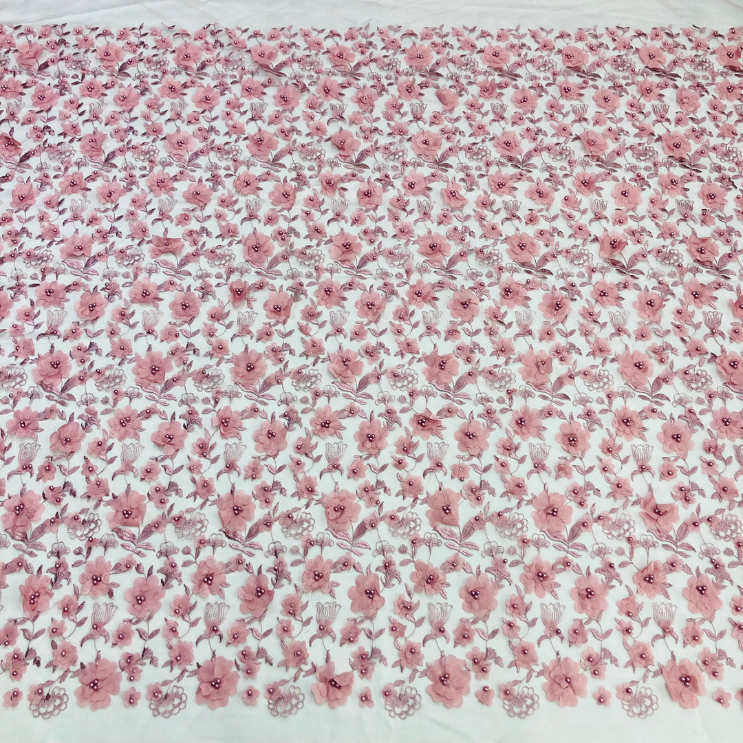 Floral Embroidered & Beaded Net Fabric with Beads. Lace USA