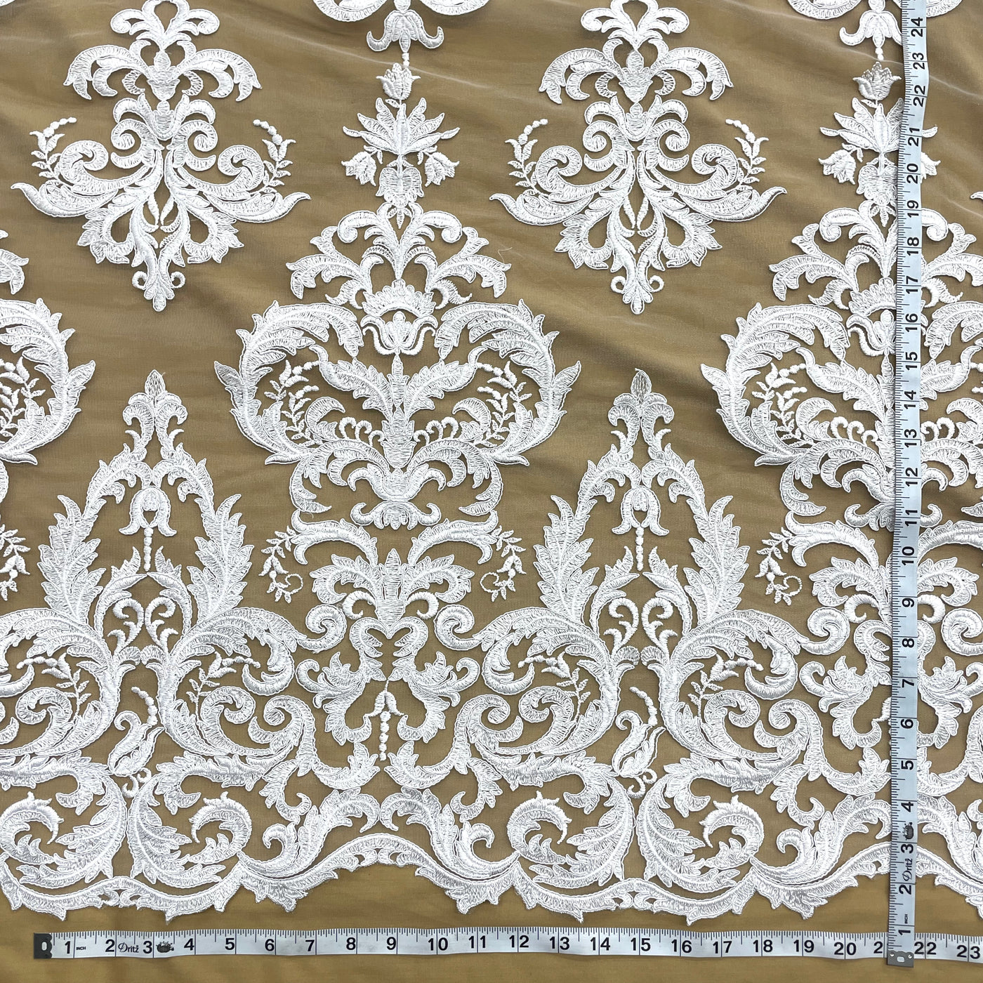 Corded Bridal Lace Fabric Embroidered on 100% Polyester Net Mesh | Lace USA