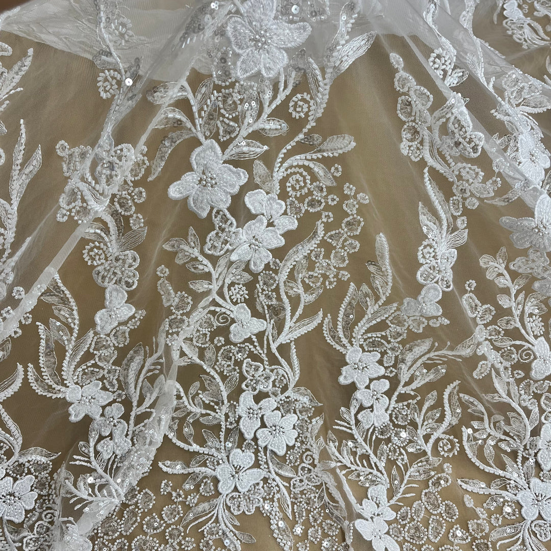 Lace Net Material Beaded Lace Fabric Embroidered on 100% Polyester Net Mesh | Lace USA