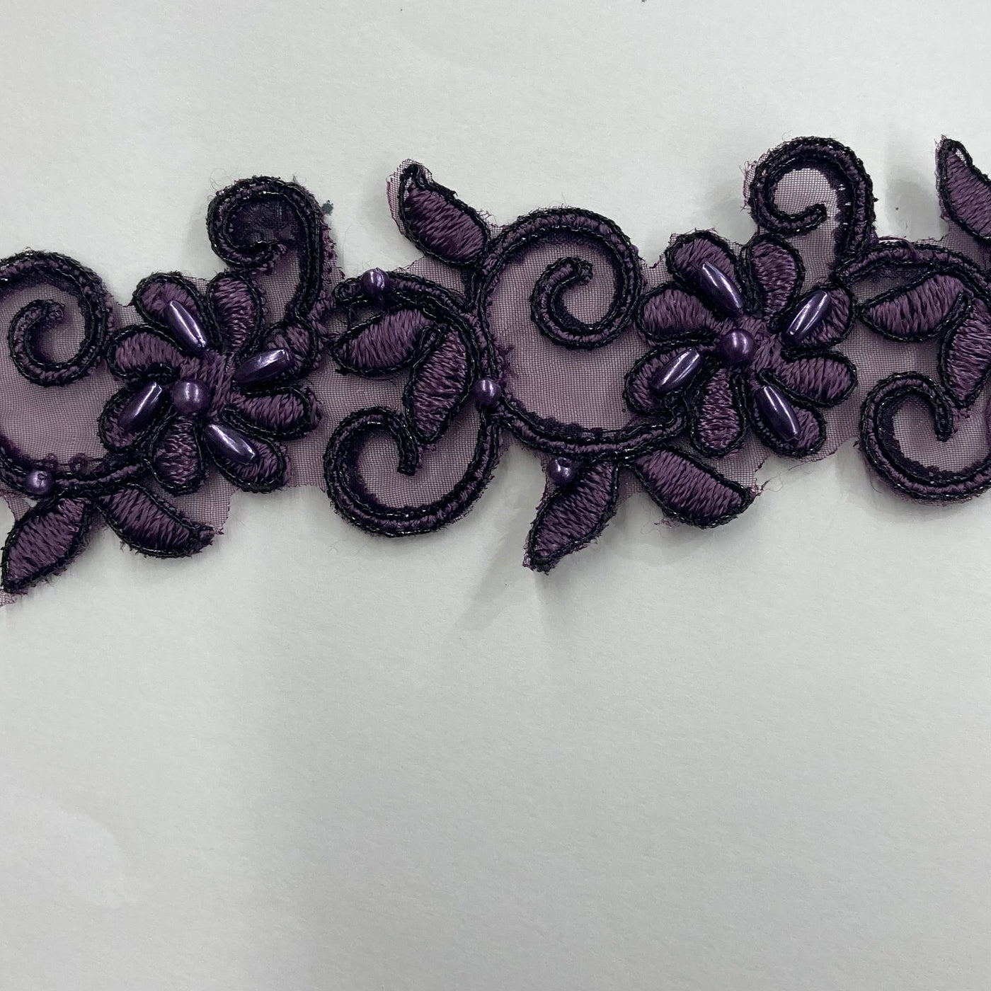 Beaded, Corded & Embroidered Metallic Plum Trimming. Lace Usa