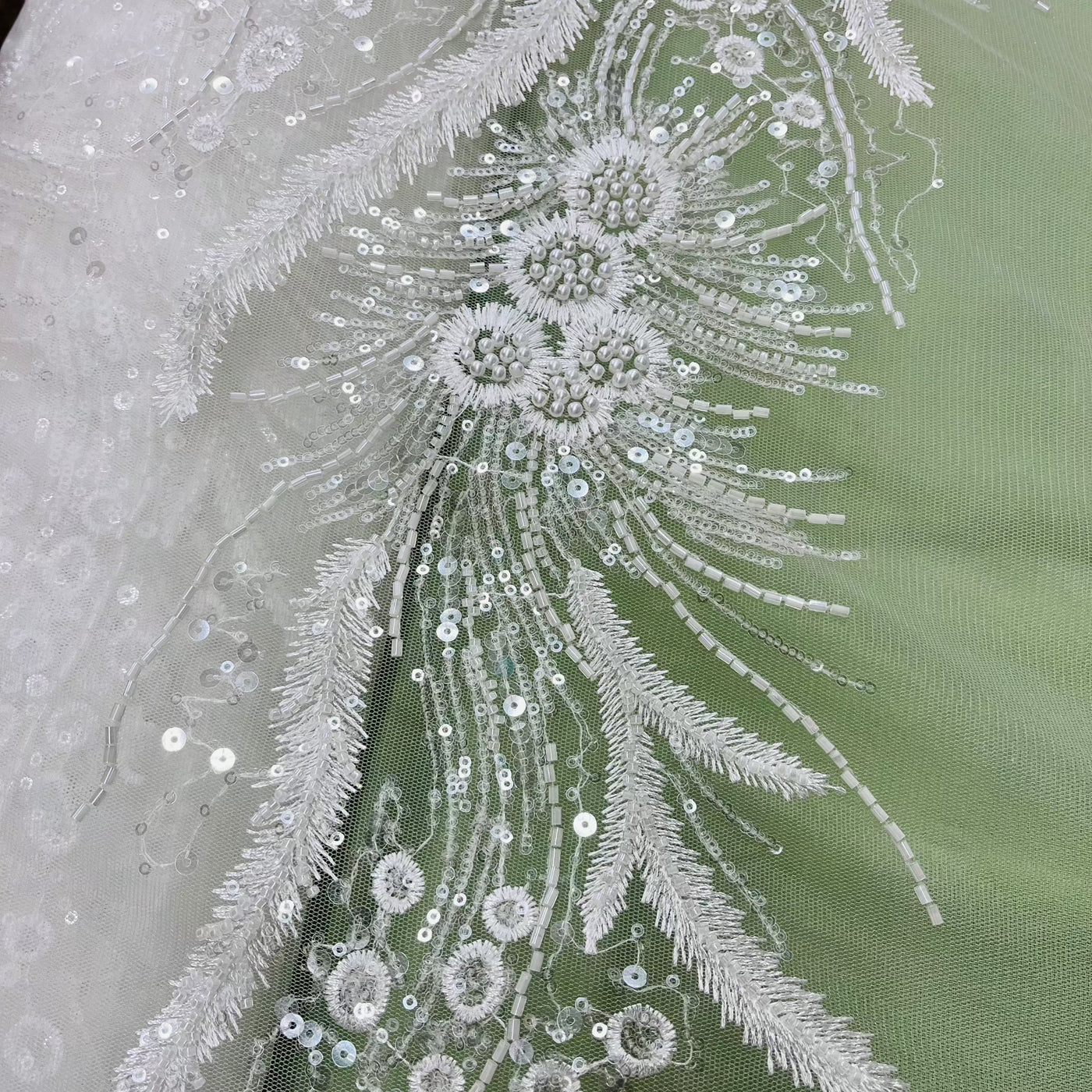 Beaded Lace Fabric Embroidered on 100% Polyester Net Mesh | Lace USA - GD-220712 Ivory