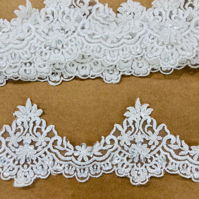 Beaded Lace Trimming Embroidered on 100% Polyester Net Mesh | Lace USA - 21926W/1-BP