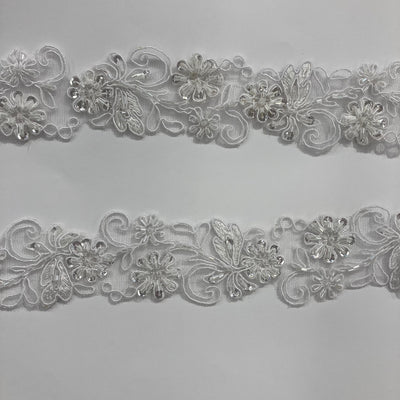Beaded, Corded & Embroidered White Trimming. Lace Usa