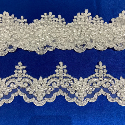 Corded, Beaded & Embroidered White with Silver Trimming. Lace Usa