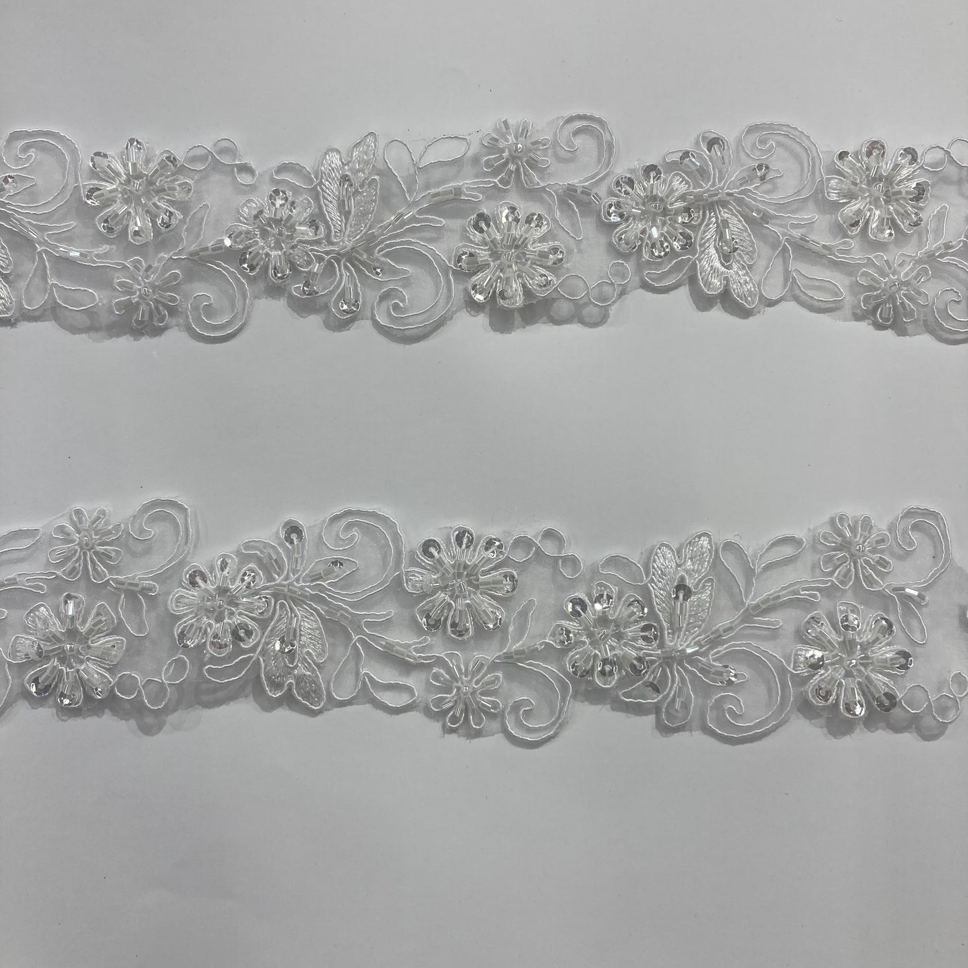 Beaded, Corded & Embroidered White Trimming. Lace Usa