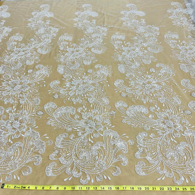 Beaded Lace Fabric Embroidered on 100% Polyester Net Mesh | Lace USA