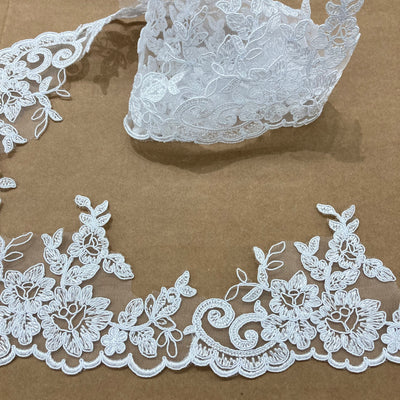 Corded Trimming Embroidered on 100% Polyester Net Mesh. Lace USA