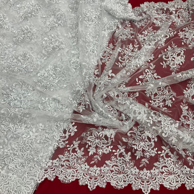 Corded Bridal Lace Fabric Embroidered on 100% Polyester Net Mesh. Lace USA