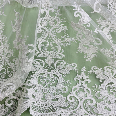 97213W-SB-Beaded & Corded Bridal Fabric Lace Embroidered on 100% Polyester Net Mesh | Lace USA